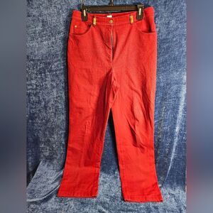 St. John Red Pants Casual Trousers Women 10 Gold Hardware
